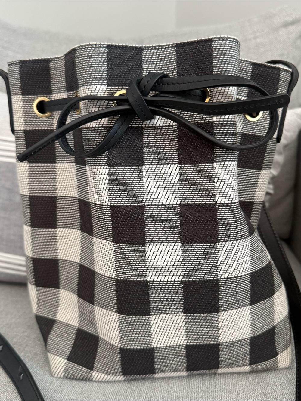Mansur Gavriel Black and White Gingham Bucket Crossbody Bag Like New